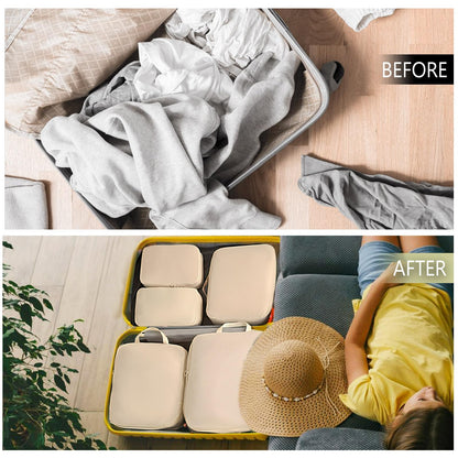 Packing Cubes - Suitcase Organizers - Travel Organizer Set - Luggage Organizer - Clothes Storage - Space Saving - Holiday Accessories - Shoe Bag - Laundry Bag - Backpacking - Travel Bag - Water-Repellent - Beige - 6 Pieces - Image 4