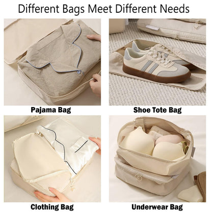 Packing Cubes - Suitcase Organizers - Travel Organizer Set - Luggage Organizer - Clothes Storage - Space Saving - Holiday Accessories - Shoe Bag - Laundry Bag - Backpacking - Travel Bag - Water-Repellent - Beige - 6 Pieces - Image 5
