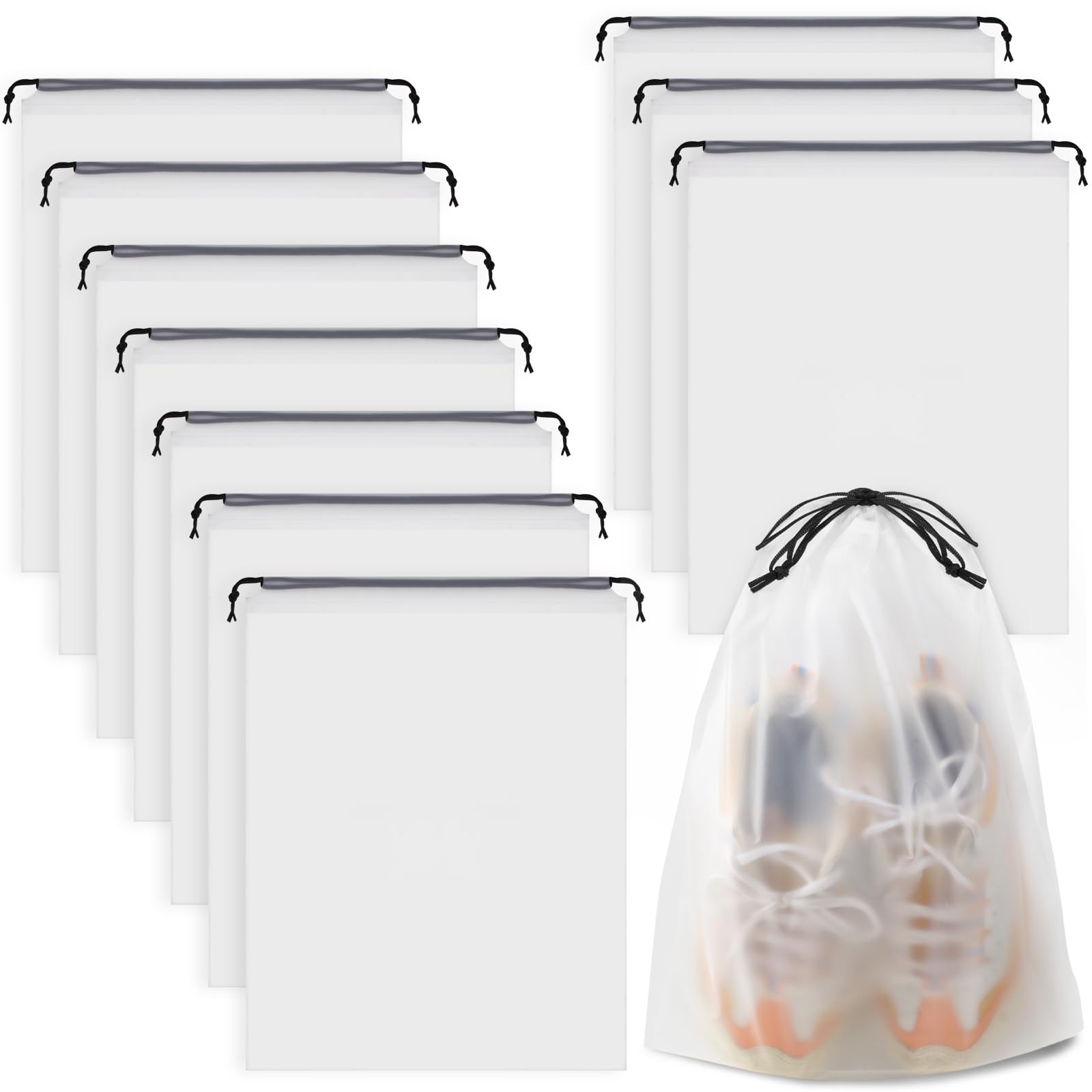 Shoe Bags - Travel Organizer - Shoe Storage - Suitcase Organizers - Transparent - Water-Repellent - Dust-Free - Storage Bags - Drawstring - Sneakers - Holiday Accessories - Sports Bag - Camping - White - Large Size - 10 Pieces