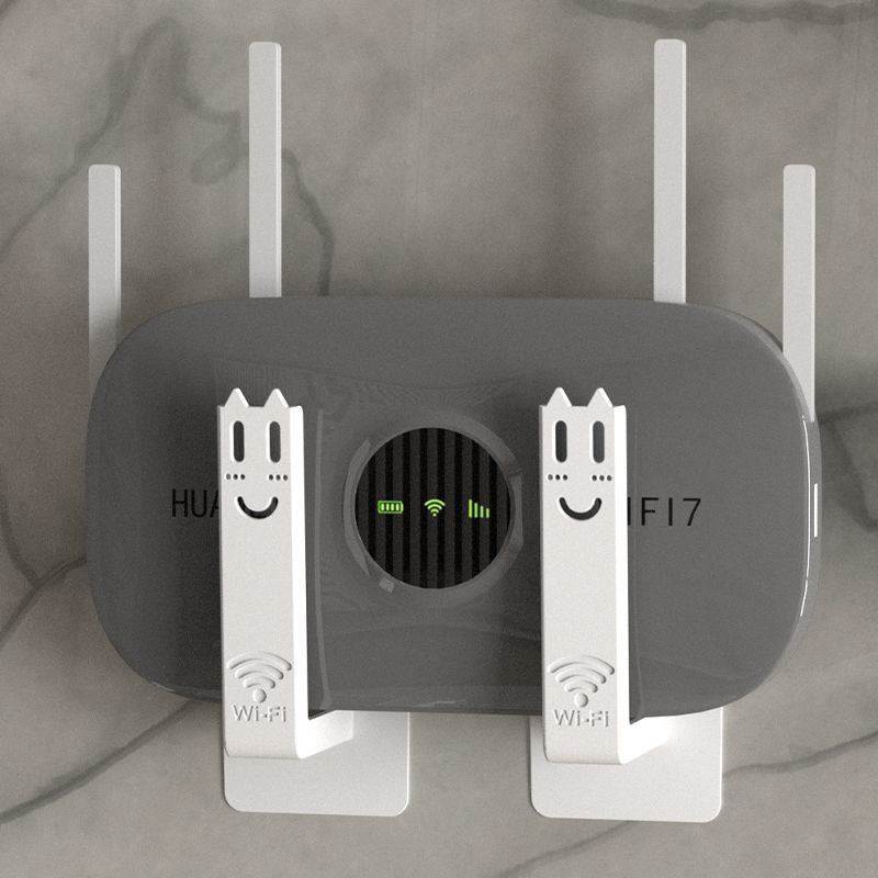 Router Mount Wall - Modem Bracket Without Drilling - WiFi Booster Mounting - Universal Wall Mount - Cable Management - TV Furniture Organizer - Self-Adhesive Mounting System - Electronics Accessories - Media Box Storage - White - 2 Pieces - Image 2