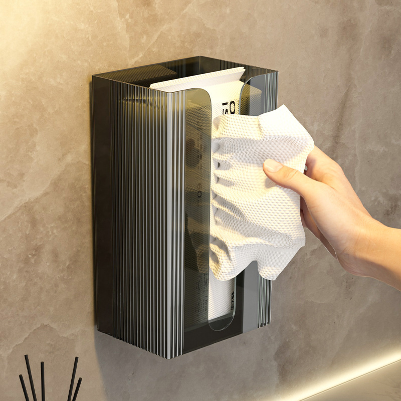 Tissue Box - Tissue Box - Tissue Holder - Tissue Box - Wall Mounted - No Drilling - Self-Adhesive - Bathroom Accessories - Toilet Organizer - Kitchen Storage - Dispenser - Acrylic - Transparent - Universal - Refillable - Black - 1 piece - Image 3