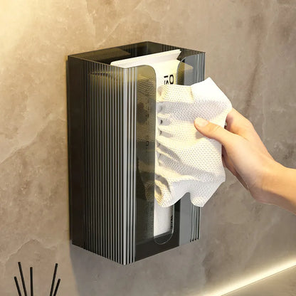Tissue Box Holder with Bamboo Lid for Bathrooms, Bedrooms and Living Rooms, Refillable Rectangular Organiser for, Transparent and Black - Image 3