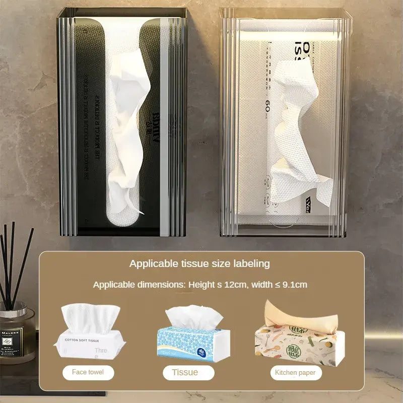 Tissue Box Holder with Bamboo Lid for Bathrooms, Bedrooms and Living Rooms, Refillable Rectangular Organiser for, Transparent and Black - Image 5