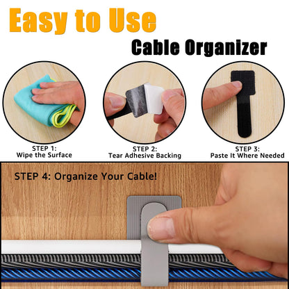 Cable Clips - Cable Management - Cable Organizer - Cable Holder - Self-Adhesive - Velcro - Cable Ties - Cord Clips - Desk Accessories - Cable Management - Cord Holder - Office - Gaming Setup - Cable Tie - Organize - Gray - 80 Pieces - Image 3