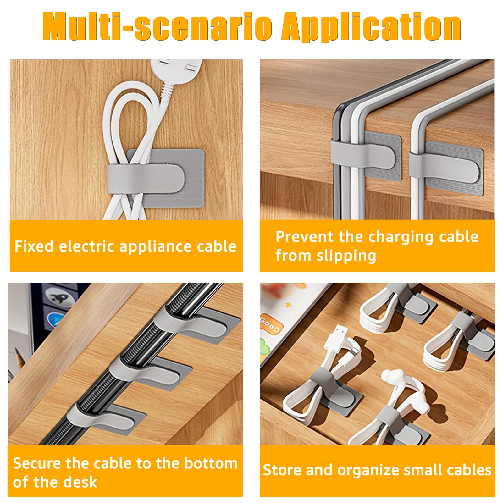 Cable Clips - Cable Management - Cable Organizer - Cable Holder - Self-Adhesive - Velcro - Cable Ties - Cord Clips - Desk Accessories - Cable Management - Cord Holder - Office - Gaming Setup - Cable Tie - Organize - Gray - 80 Pieces - Image 6