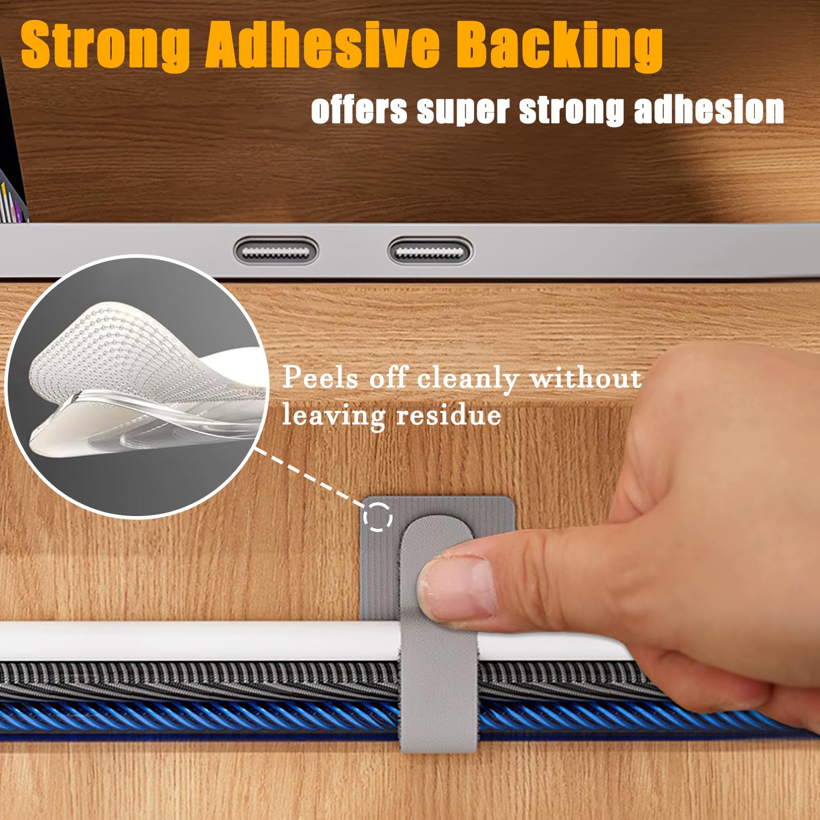 Cable Clips - Cable Management - Cable Organizer - Cable Holder - Self-Adhesive - Velcro - Cable Ties - Cord Clips - Desk Accessories - Cable Management - Cord Holder - Office - Gaming Setup - Cable Tie - Organize - Gray - 80 Pieces - Image 7