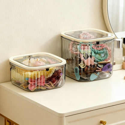 Makeup Organizer - Storage Box with Lid - Jewelry Box - Bathroom Accessories - Cosmetics Storage - Hair Accessories - Storage Box - Storage Containers - Toilet Organizer - Acrylic - Transparent - Set of 2