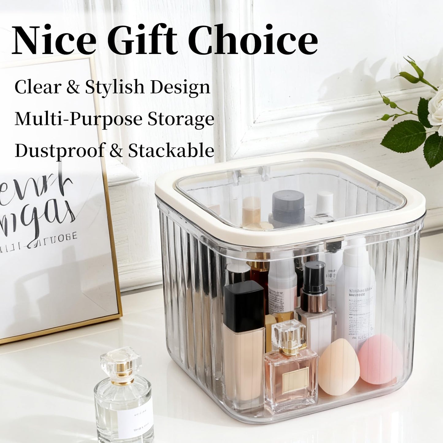 Makeup Organizer - Storage Box with Lid - Jewelry Box - Bathroom Accessories - Cosmetics Storage - Hair Accessories - Storage Box - Storage Containers - Toilet Organizer - Acrylic - Transparent - Set of 2 - Image 3