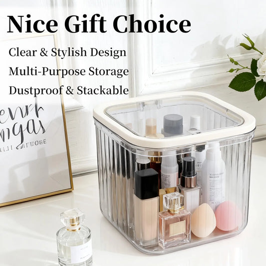 2 Pieces Rotating Jewellery Box with Mirror and Storage Layers for Rings, Earrings and Accessories, Compact Vanity Organiser, Transparent - Image 3