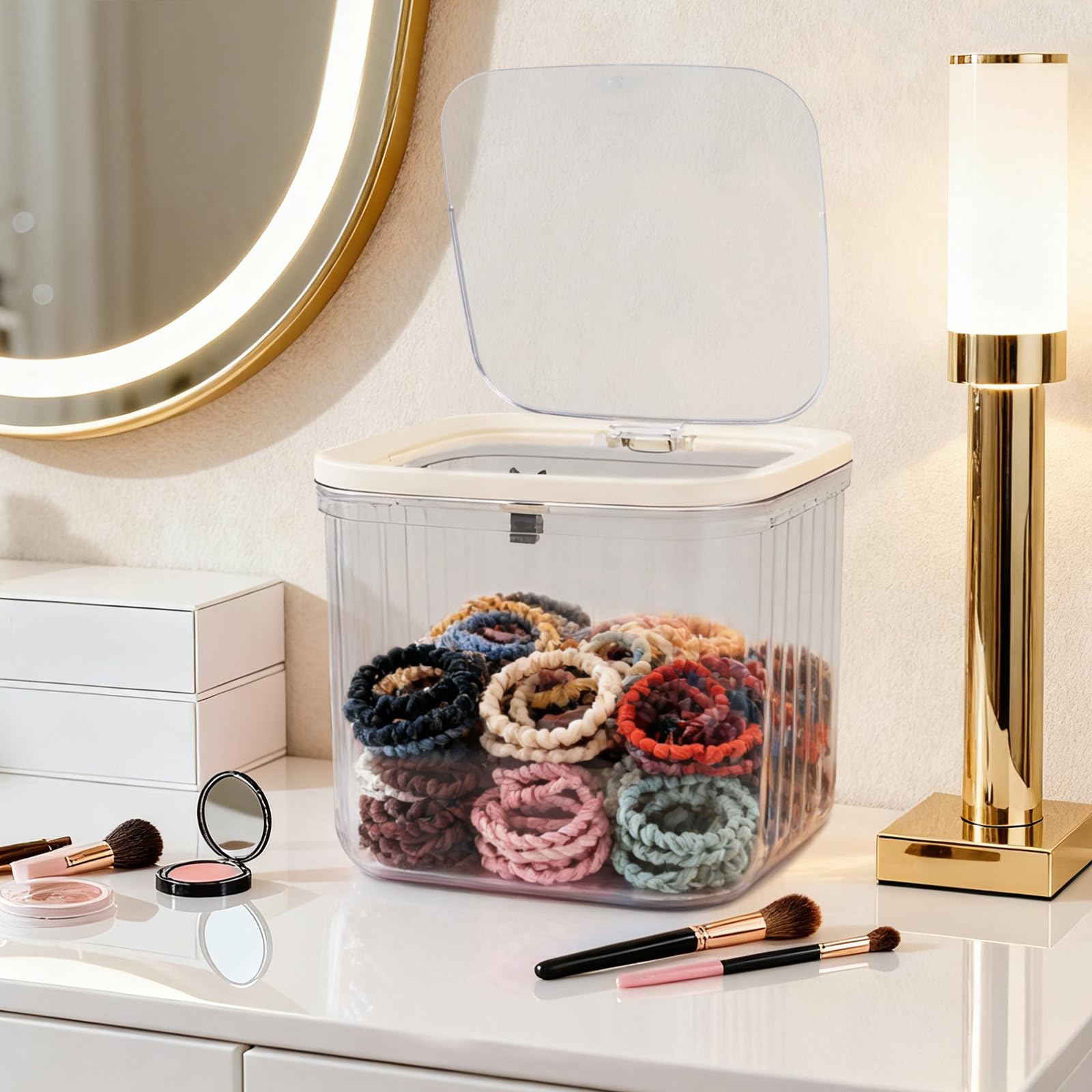 Makeup Organizer - Storage Box with Lid - Jewelry Box - Bathroom Accessories - Cosmetics Storage - Hair Accessories - Storage Box - Storage Containers - Toilet Organizer - Acrylic - Transparent - Set of 2 - Image 6