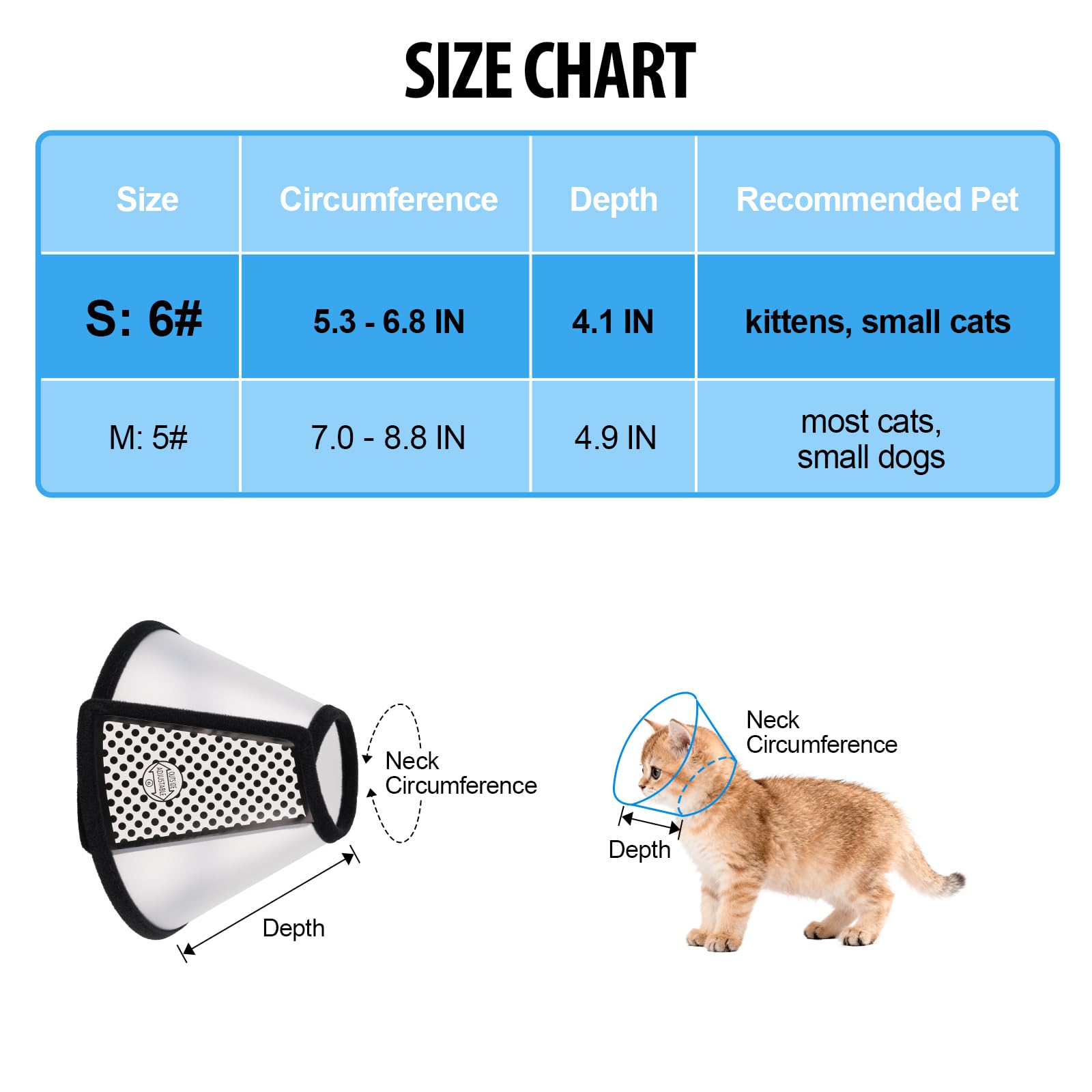 Cat Collar - Dog Cone - Anti-Lick Collar - Anti-Bite - Anti-Scratch - Adjustable - Soft Edge - Comfortable - Lightweight - Velcro Closure - Transparent - Washable - Neck Collar - Training Collar - Kitten - Small Cat - S - 13-16 cm - 1 Piece - Image 3