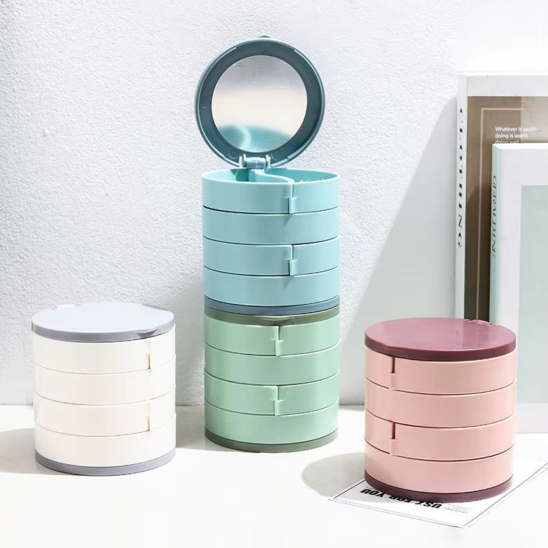 Jewelry box - Jewelry organizer - Jewelry box - Storage box with mirror - Jewelry box - Make-up organizer - Earring holder - Rotating storage system - 4 layers - Jewelry storage - Compact - Accessories tray - Modern design - White - 1 piece - Image 3