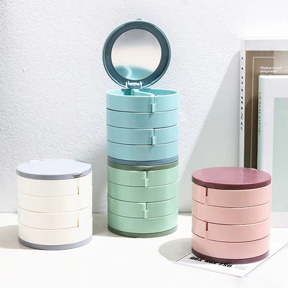Jewelry box - Jewelry organizer - Jewelry box - Storage box with mirror - Jewelry box - Make-up organizer - Earring holder - Rotating storage system - 4 layers - Jewelry storage - Compact - Accessories tray - Modern design - White - 1 piece - Image 3