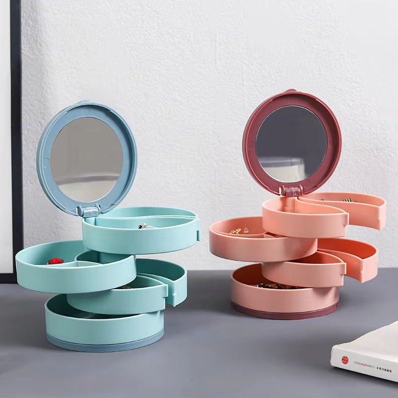 Jewelry box - Jewelry organizer - Jewelry box - Storage box with mirror - Jewelry box - Make-up organizer - Earring holder - Rotating storage system - 4 layers - Jewelry storage - Compact - Accessories tray - Modern design - White - 1 piece - Image 4