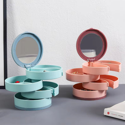 Jewelry box - Jewelry organizer - Jewelry box - Storage box with mirror - Jewelry box - Make-up organizer - Earring holder - Rotating storage system - 4 layers - Jewelry storage - Compact - Accessories tray - Modern design - White - 1 piece - Image 4