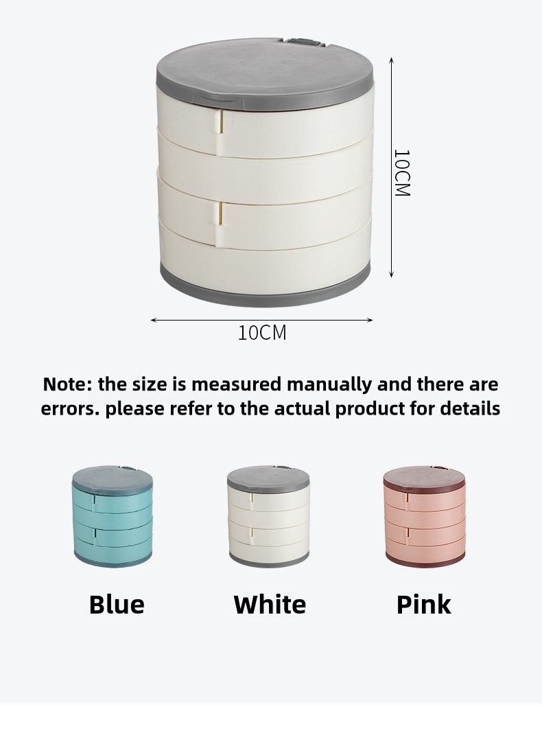 Jewelry box - Jewelry organizer - Jewelry box - Storage box with mirror - Jewelry box - Make-up organizer - Earring holder - Rotating storage system - 4 layers - Jewelry storage - Compact - Accessories tray - Modern design - White - 1 piece - Image 5
