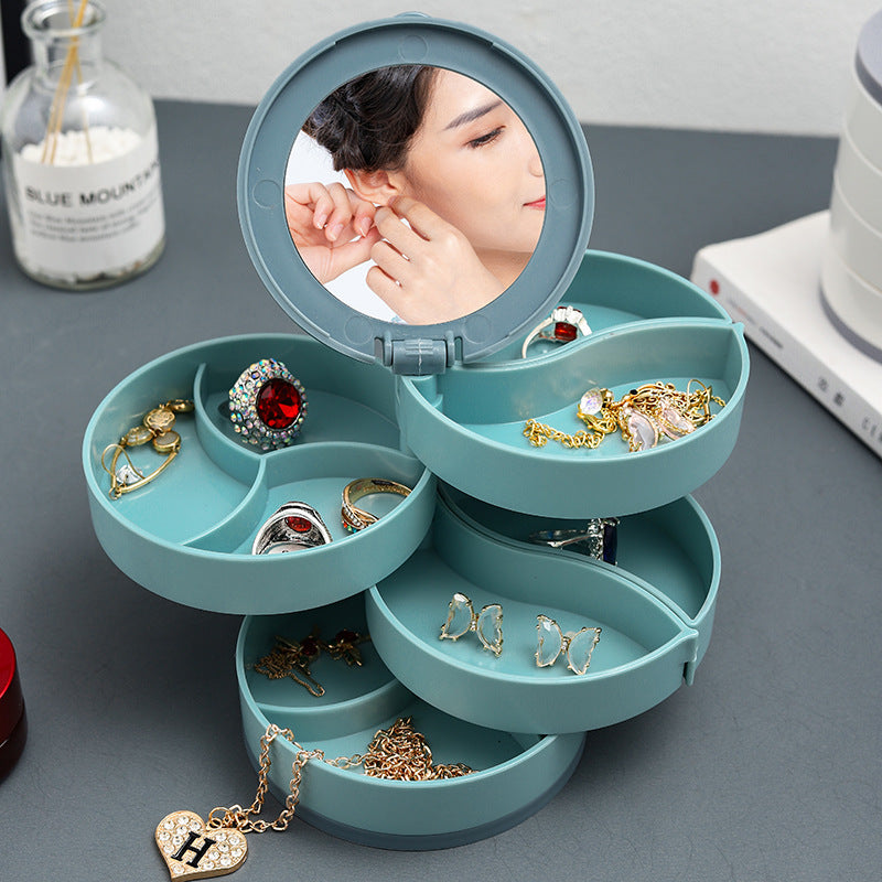 Jewelry box - Jewelry organizer - Jewelry box - Storage box with mirror - Jewelry box - Make-up organizer - Earring holder - Rotating storage system - 4 layers - Jewelry storage - Compact - Accessories tray - Modern design - White - 1 piece - Image 6