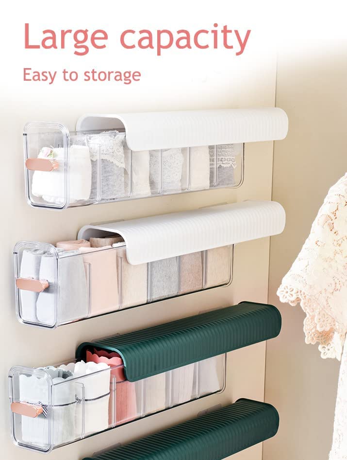 Underwear organizer - Sock organizer - Wardrobe organizer - Wall mounted - No drilling - Storage box with 6 compartments - Lingerie storage - Self-adhesive - Cable organizer - Transparent - Storage system - Space saving - White - 1 piece - Image 3