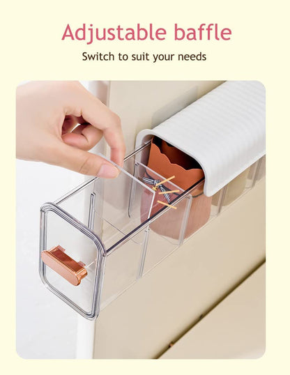 Underwear organizer - Sock organizer - Wardrobe organizer - Wall mounted - No drilling - Storage box with 6 compartments - Lingerie storage - Self-adhesive - Cable organizer - Transparent - Storage system - Space saving - White - 1 piece - Image 4