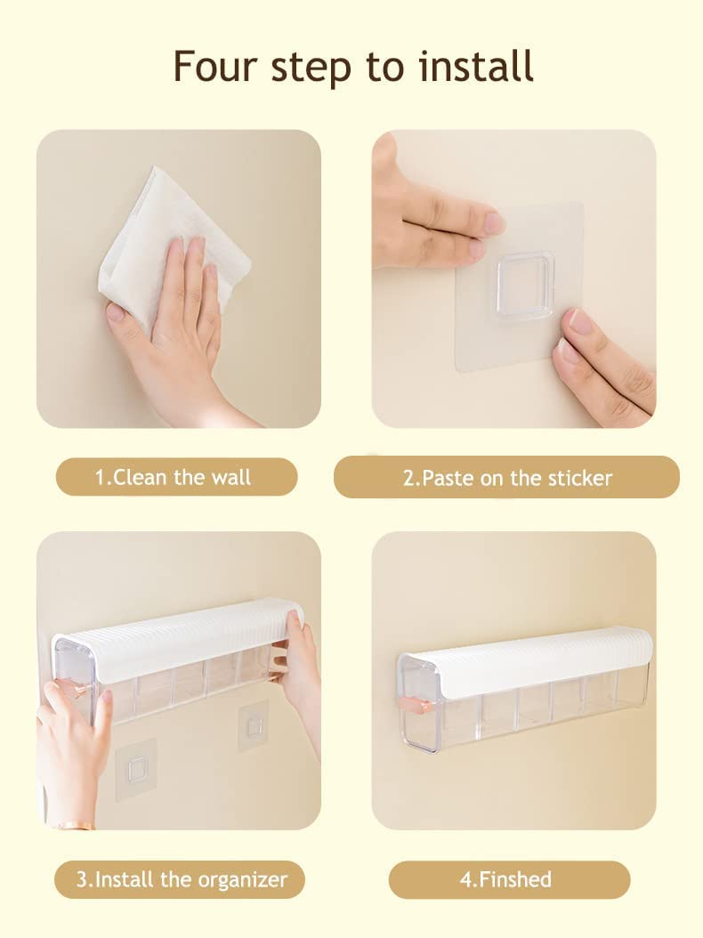 Underwear organizer - Sock organizer - Wardrobe organizer - Wall mounted - No drilling - Storage box with 6 compartments - Lingerie storage - Self-adhesive - Cable organizer - Transparent - Storage system - Space saving - White - 1 piece - Image 7