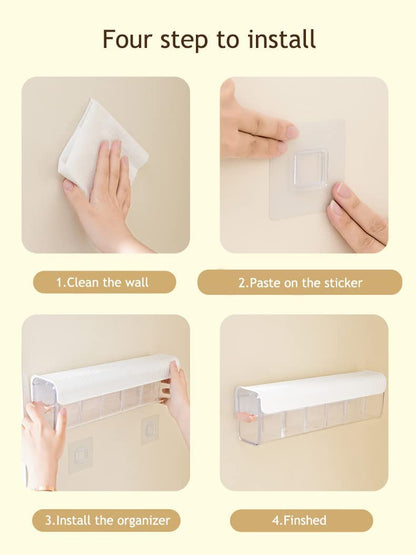 Underwear organizer - Sock organizer - Wardrobe organizer - Wall mounted - No drilling - Storage box with 6 compartments - Lingerie storage - Self-adhesive - Cable organizer - Transparent - Storage system - Space saving - White - 1 piece - Image 7