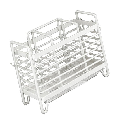 Cutlery Holder - Kitchen Organizer - Cutlery Tray - Countertop Organizer - Utensil Holder - Cutlery Rack - Cutlery Drainer - Spoon Holder - Drying Rack - Kitchen Accessories - With Drip Tray and Hooks - Metal - White - 1 Piece - Image 3