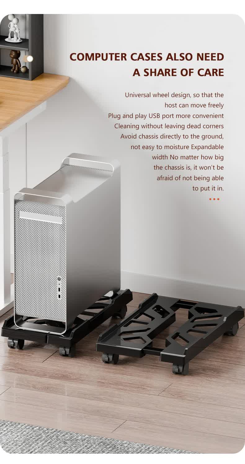 PC Stand with Wheels - Computer Holder - CPU Trolley - Mobile - PC Cart - Desktop Stand - Computer Case Holder - Gaming Setup - Office Supplies - Floor Stand - Computer Accessories - Adjustable Width - Black - 1 Piece - Image 8