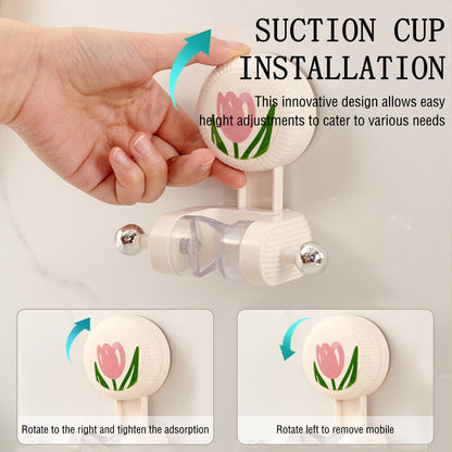Shower Head Holder - Shower Head Holder - Hand Shower Holder - Bathroom Accessories - Shower Holder - Bathroom Organizer - Hanging System - Wall Bracket - Shower Head Mount - With Hooks - Tulip Design - Self-Adhesive Without Drilling - Beige With Pink - 1 - Image 2