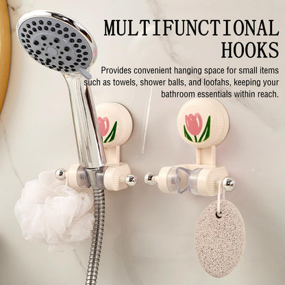 Shower Head Holder - Shower Head Holder - Hand Shower Holder - Bathroom Accessories - Shower Holder - Bathroom Organizer - Hanging System - Wall Bracket - Shower Head Mount - With Hooks - Tulip Design - Self-Adhesive Without Drilling - Beige With Pink - 1 - Image 3