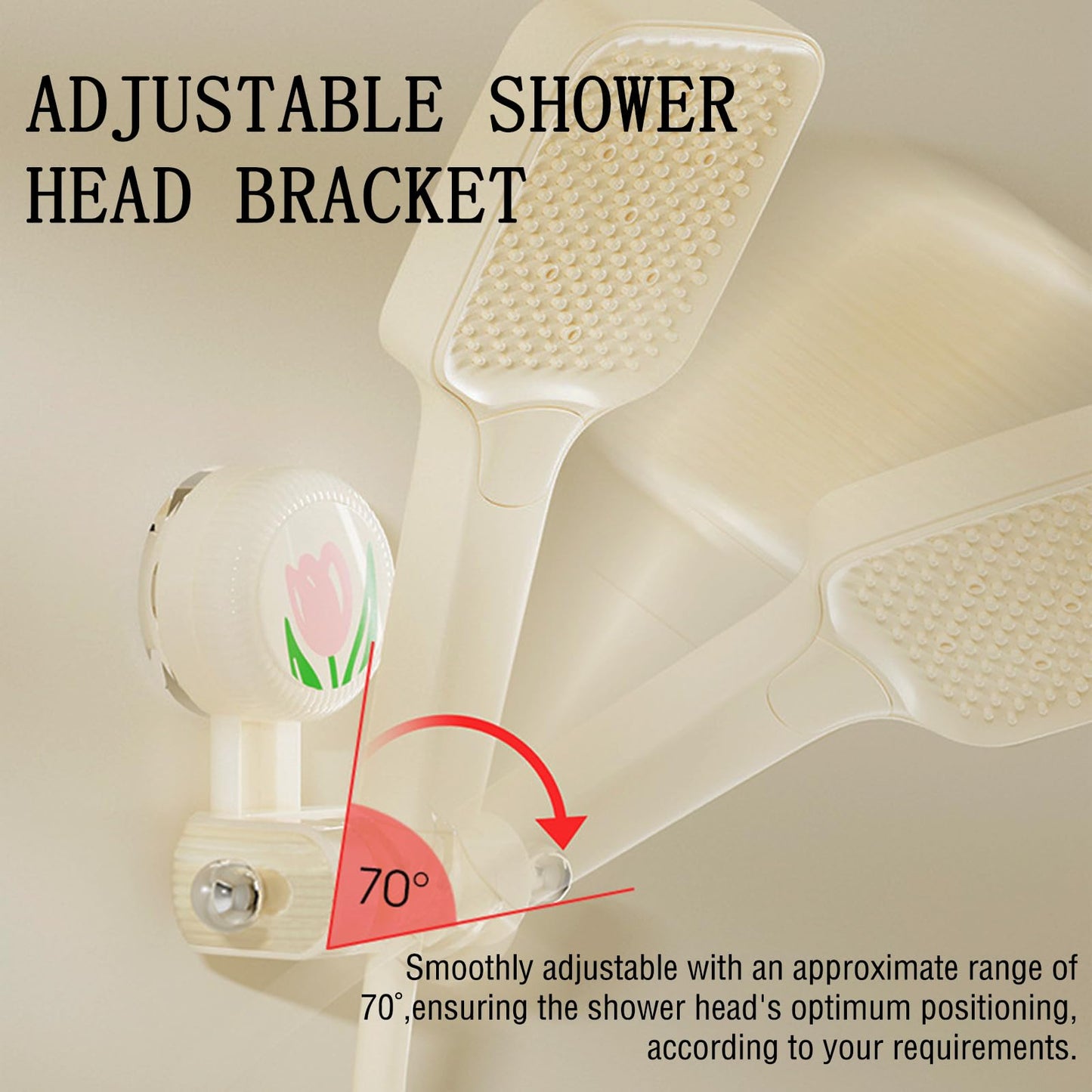 Shower Head Holder - Shower Head Holder - Hand Shower Holder - Bathroom Accessories - Shower Holder - Bathroom Organizer - Hanging System - Wall Bracket - Shower Head Mount - With Hooks - Tulip Design - Self-Adhesive Without Drilling - Beige With Pink - 1 - Image 4
