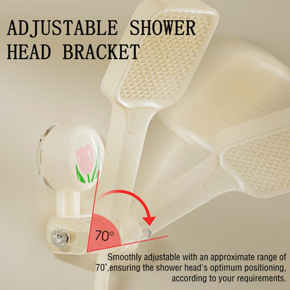 Shower Head Holder - Shower Head Holder - Hand Shower Holder - Bathroom Accessories - Shower Holder - Bathroom Organizer - Hanging System - Wall Bracket - Shower Head Mount - With Hooks - Tulip Design - Self-Adhesive Without Drilling - Beige With Pink - 1 - Image 4