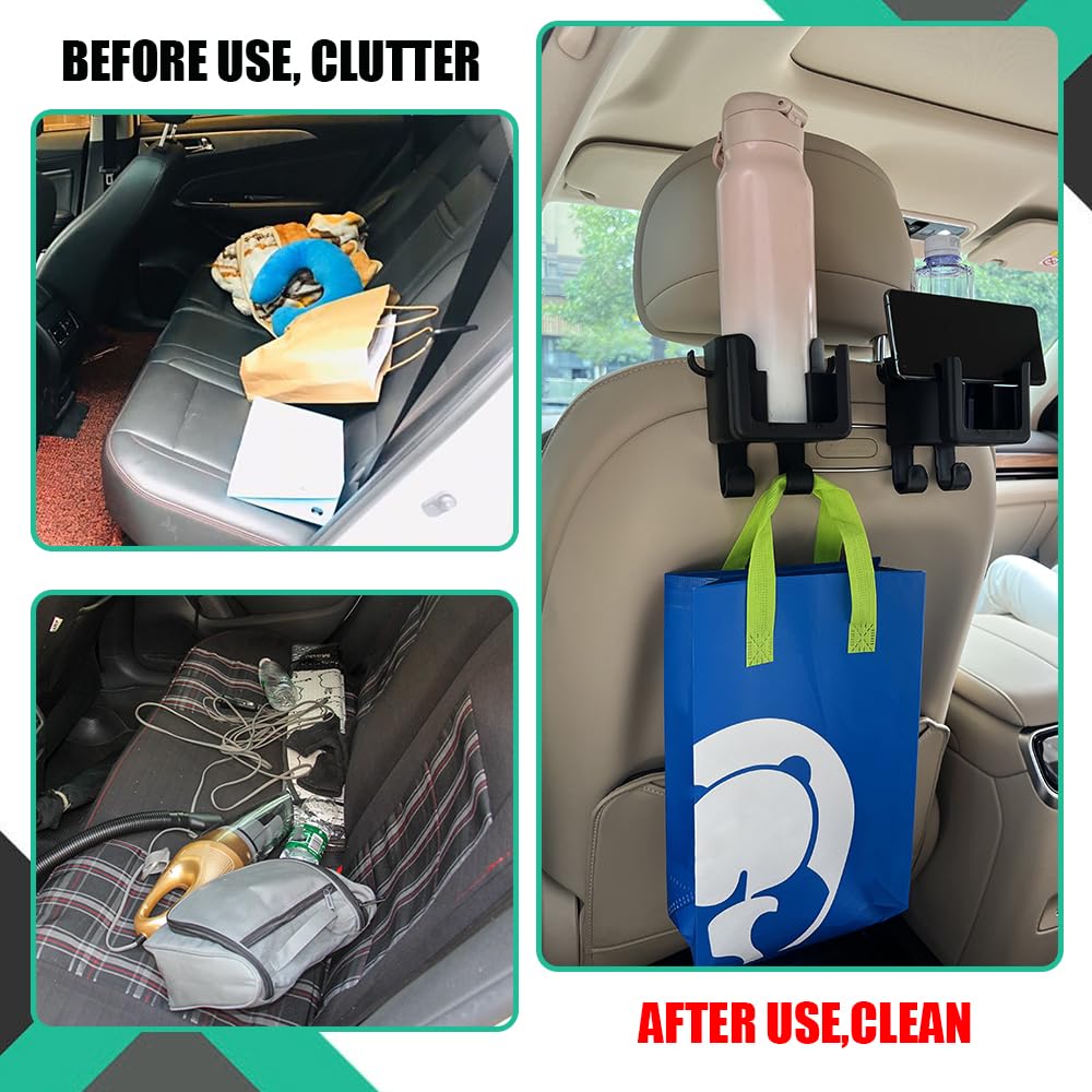 Car Hook - Car Organizer - Car Cup Holder - Car Phone Holder Backseat - Headrest Hooks - Bag Holder - Clothes Hanger - Car Accessories Interior - Car Gadgets - Storage - Travel Accessories - Multifunctional - Black - 2 Pieces - Image 4