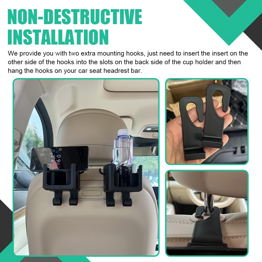 Car Hook - Car Organizer - Car Cup Holder - Car Phone Holder Backseat - Headrest Hooks - Bag Holder - Clothes Hanger - Car Accessories Interior - Car Gadgets - Storage - Travel Accessories - Multifunctional - Black - 2 Pieces - Image 7