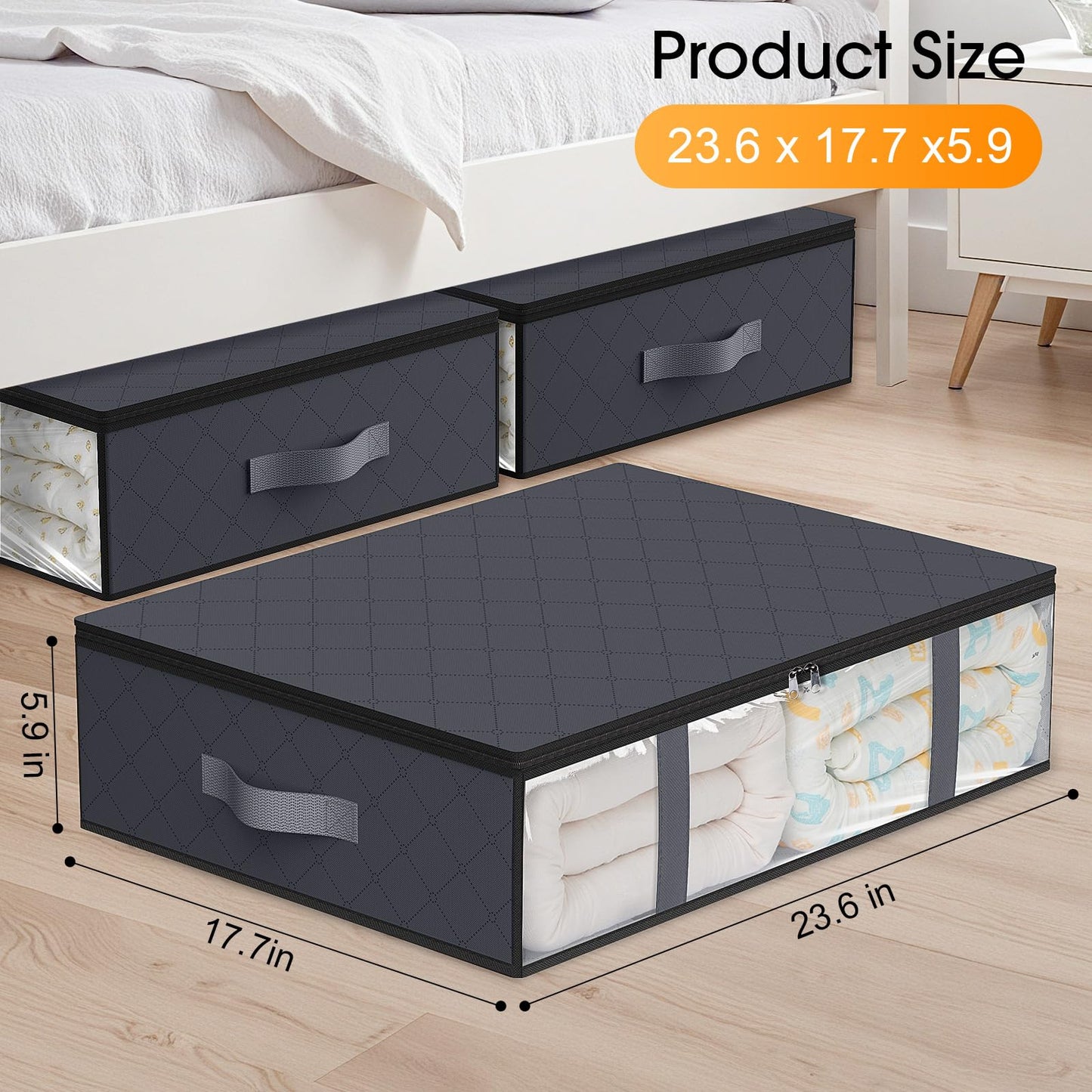 Clothing Storage Bag - Underbed Storage Box - Wardrobe Organizer - Duvet Storage Bag - Large Textile Storage Box - Foldable Storage Bags - Bedding Basket - Clothing Storage - Pillow Bag - Underbed Box Fabric - Storage - Gray - 3 Pieces - Image 2