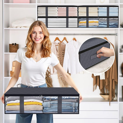 Clothing Storage Bag - Underbed Storage Box - Wardrobe Organizer - Duvet Storage Bag - Large Textile Storage Box - Foldable Storage Bags - Bedding Basket - Clothing Storage - Pillow Bag - Underbed Box Fabric - Storage - Gray - 3 Pieces - Image 4