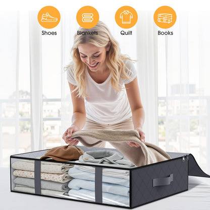 Clothing Storage Bag - Underbed Storage Box - Wardrobe Organizer - Duvet Storage Bag - Large Textile Storage Box - Foldable Storage Bags - Bedding Basket - Clothing Storage - Pillow Bag - Underbed Box Fabric - Storage - Gray - 3 Pieces - Image 5