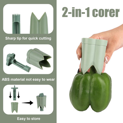 Bell Pepper Pitter - Jalapeño Pepper Drill - Chili Pepper Core Remover - Universal Vegetable Cutter - Kitchen Utensils - Bell Pepper Drill - Seed Remover - Handy Kitchen Aid - Fruit and Vegetable Tool - Kitchen Accessories - Green - 2 Pieces - Image 3