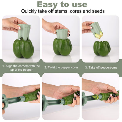 Bell Pepper Pitter - Jalapeño Pepper Drill - Chili Pepper Core Remover - Universal Vegetable Cutter - Kitchen Utensils - Bell Pepper Drill - Seed Remover - Handy Kitchen Aid - Fruit and Vegetable Tool - Kitchen Accessories - Green - 2 Pieces - Image 4