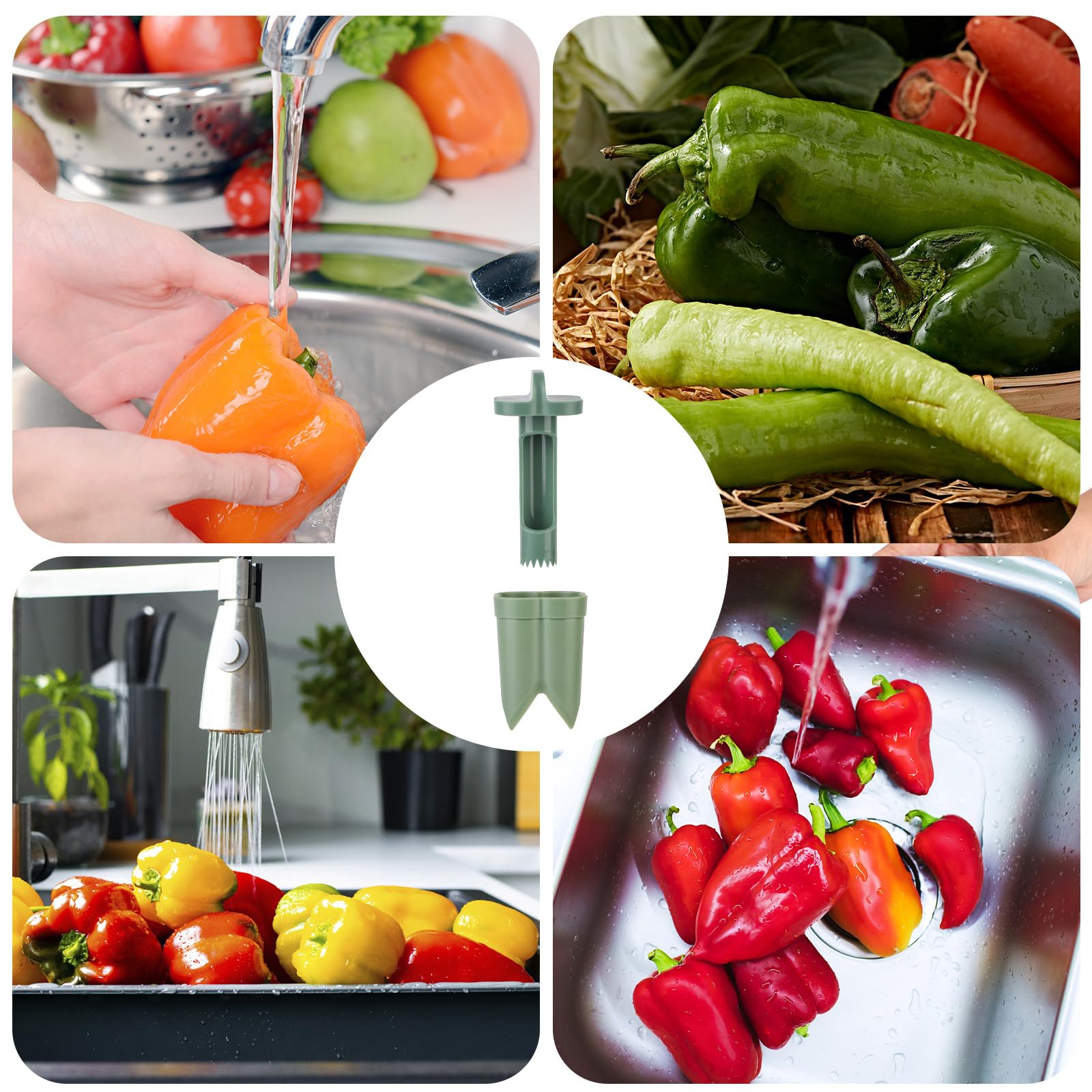 Bell Pepper Pitter - Jalapeño Pepper Drill - Chili Pepper Core Remover - Universal Vegetable Cutter - Kitchen Utensils - Bell Pepper Drill - Seed Remover - Handy Kitchen Aid - Fruit and Vegetable Tool - Kitchen Accessories - Green - 2 Pieces - Image 6