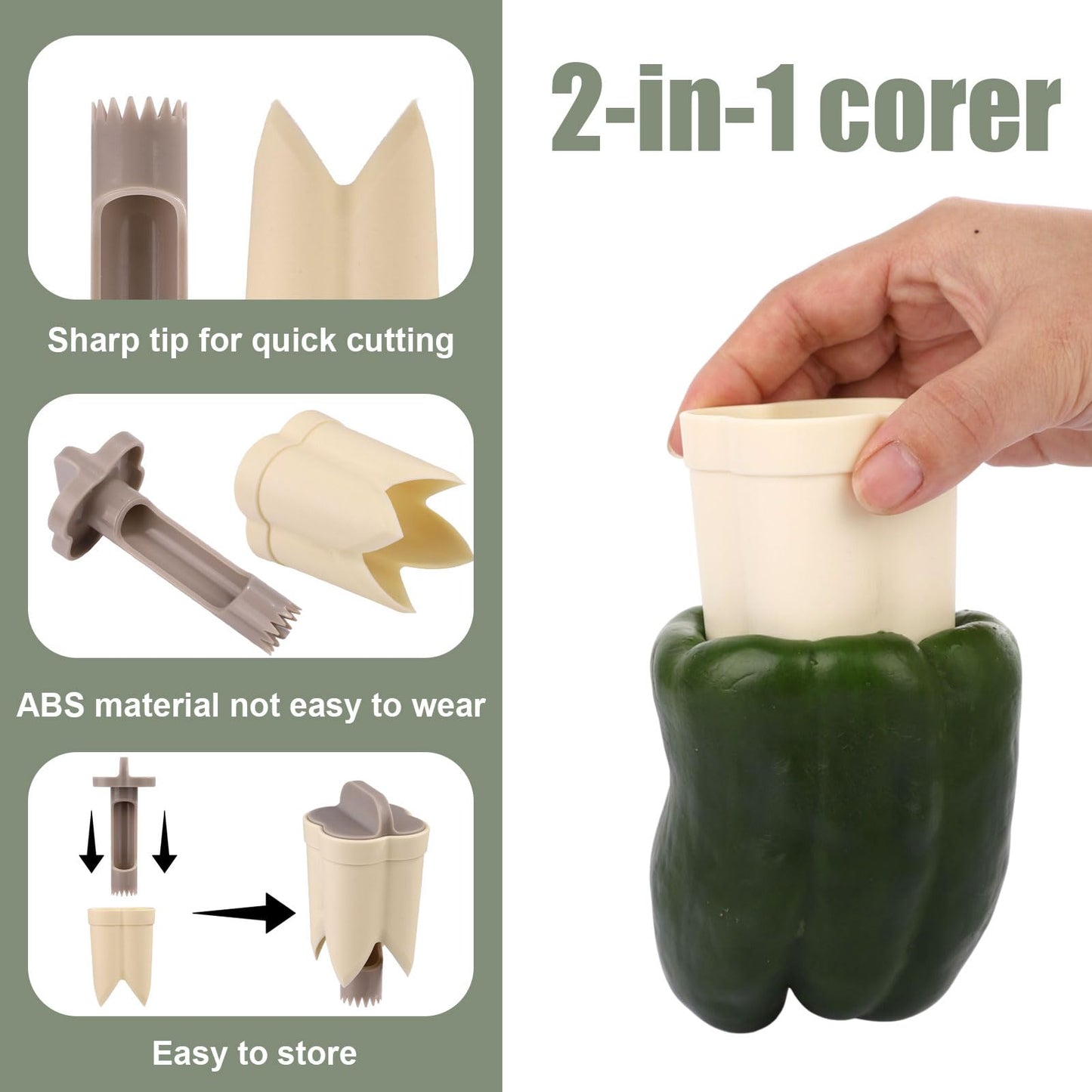 Bell Pepper Pitter - Jalapeño Pepper Drill - Chili Pepper Core Remover - Universal Vegetable Cutter - Kitchen Utensils - Bell Pepper Drill - Seed Remover - Handy Kitchen Aid - Fruit and Vegetable Tool - Kitchen Accessories - White - 2 Pieces - Image 3