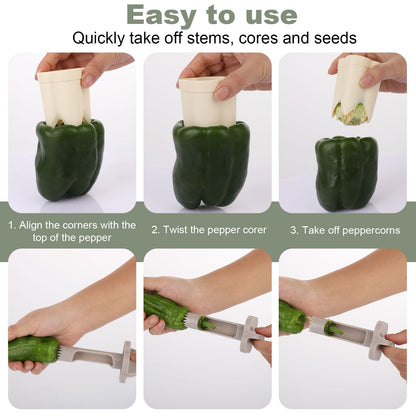 Bell Pepper Pitter - Jalapeño Pepper Drill - Chili Pepper Core Remover - Universal Vegetable Cutter - Kitchen Utensils - Bell Pepper Drill - Seed Remover - Handy Kitchen Aid - Fruit and Vegetable Tool - Kitchen Accessories - White - 2 Pieces - Image 4