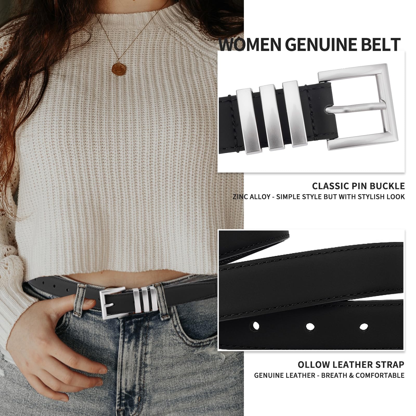 Waist Belt Women - Belts Women - Hip Belt - Jeans Belt - Belt with Buckle - Black Women's Belt - Accessories Women - Waistband - Faux Leather Belt - Casual Belt - Decorative Belt - Work Belt - Value Pack - Black - 2 Pieces - Image 2