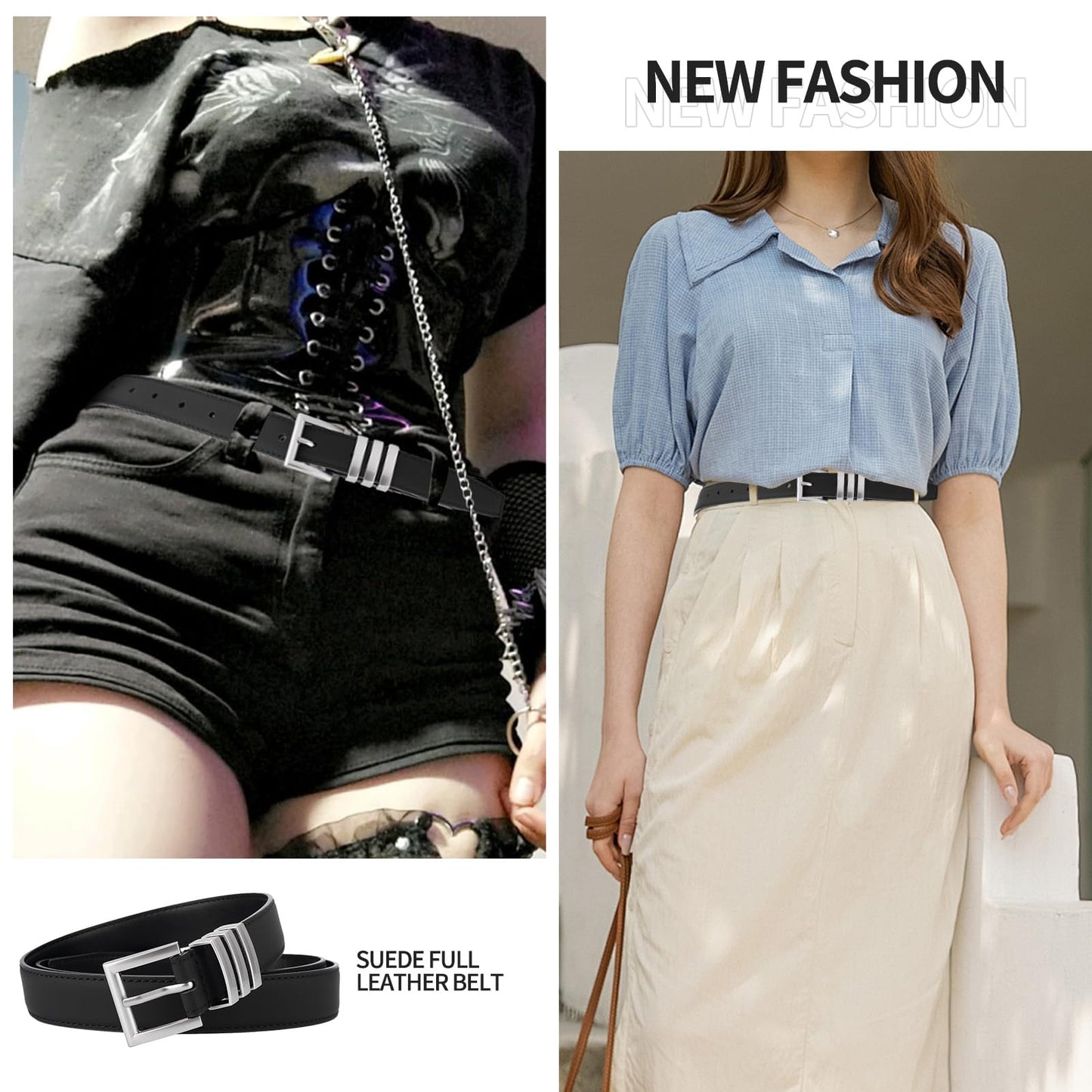 Waist Belt Women - Belts Women - Hip Belt - Jeans Belt - Belt with Buckle - Black Women's Belt - Accessories Women - Waistband - Faux Leather Belt - Casual Belt - Decorative Belt - Work Belt - Value Pack - Black - 2 Pieces - Image 5