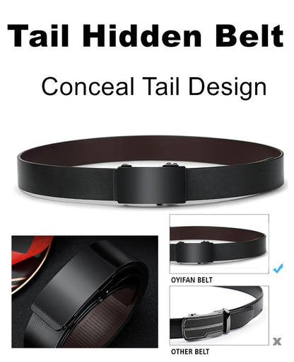 Men's Belt - Men's Trouser Belt - Belt with Automatic Buckle - Click Belt - Belt Without Holes - Luxury Costume Belt - Jeans Belt - Gift for Men - Infinitely Adjustable - 110 cm 120 cm 130 cm - Black - 3 Pieces - Image 3