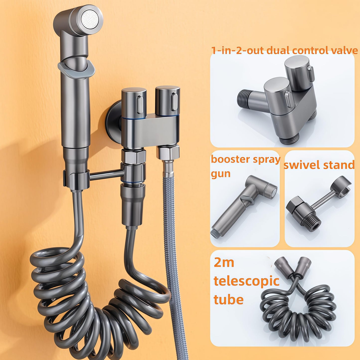 Bidet Sprayer - Hand Shower Toilet - Shattaf - WC Shower - Toilet Sprayer - Hand Bidet - Bidet Faucet - Intimate Hygiene - Stainless Steel - Bathroom Accessories - Complete Set with Hose - Including Adapter 1/2 to 3/8 - Gray - 1 Piece - Image 3