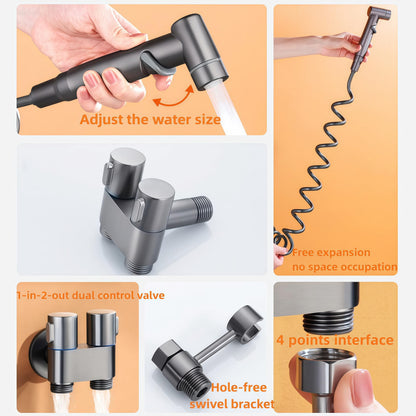 Bidet Sprayer - Hand Shower Toilet - Shattaf - WC Shower - Toilet Sprayer - Hand Bidet - Bidet Faucet - Intimate Hygiene - Stainless Steel - Bathroom Accessories - Complete Set with Hose - Including Adapter 1/2 to 3/8 - Gray - 1 Piece - Image 5