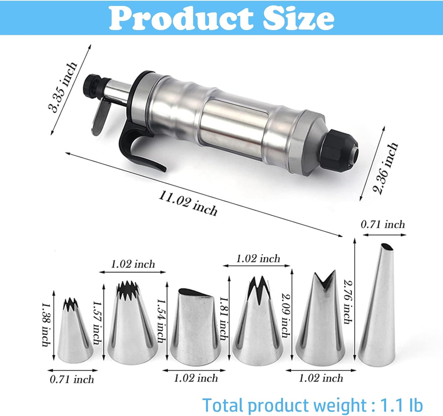 Whipped Cream Maker - Garnishing Syringe - Nozzle Set - Cake Decorating - Stainless Steel Nozzles - Cookie Press - Cupcake Decorating - Baking Tools - Professional Piping Bag Alternative - Kitchen Utensils - Baking Supplies - Silver - 1 Piece - Image 2