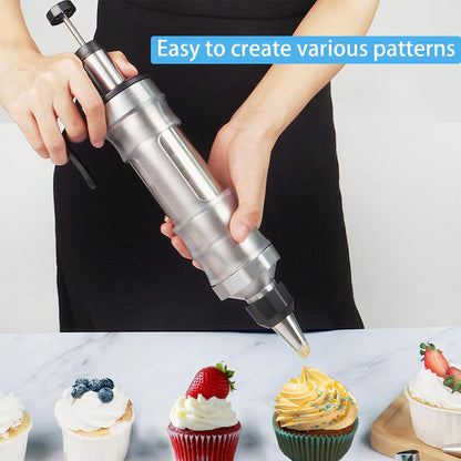 Whipped Cream Maker - Garnishing Syringe - Nozzle Set - Cake Decorating - Stainless Steel Nozzles - Cookie Press - Cupcake Decorating - Baking Tools - Professional Piping Bag Alternative - Kitchen Utensils - Baking Supplies - Silver - 1 Piece - Image 5