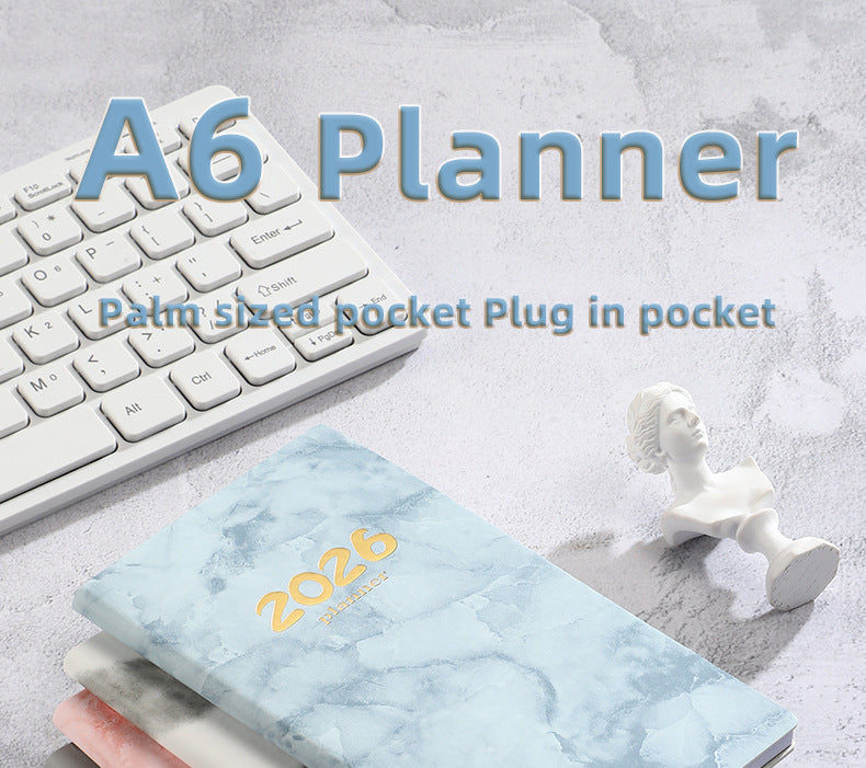 Pocket diary 2026 - A6 diary - Weekly planner - Yearly planner - Organizer - Planner book - 2026 diary for women - School diary - Weekly diary - Compact diary - Diary - Planning tool - Small diary - Marble design - Blue - 1 piece - Image 2