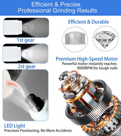 Dog Nail Drill - Electric Nail File - Cat Nail Trimmer - Pet Care - Paw Care - Nail Grinder - Dog Groomer - Animal Nail File - Cordless Design - Rechargeable Battery - With LED Lighting - Silent Motor - White - 1 Piece - Image 5